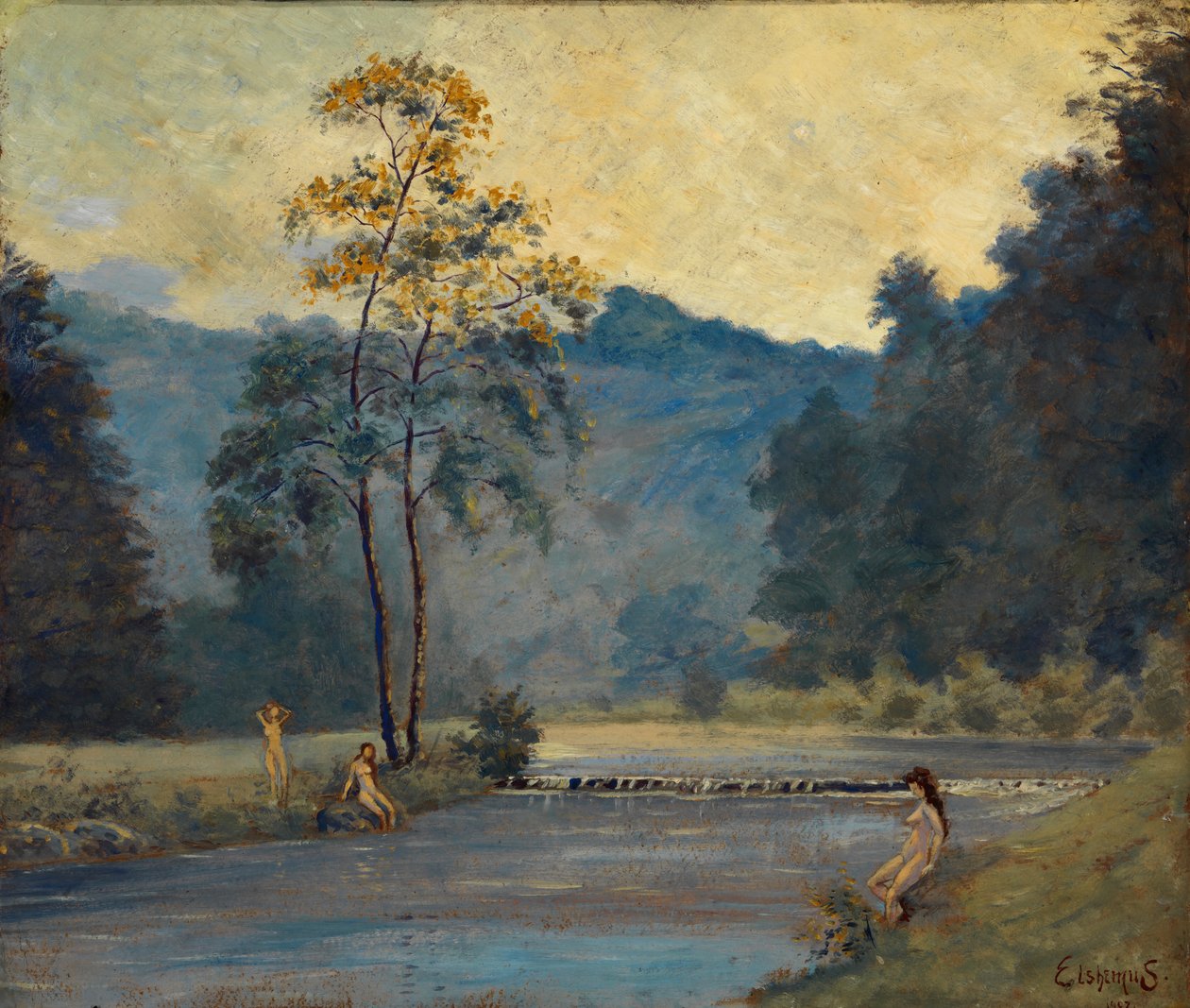 Üç Kız ve Nehir, 1907. by Louis Michel Eilshemius