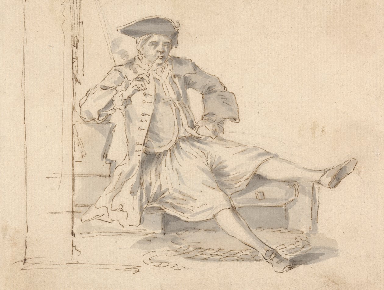 Deniz Subayı oturmuş Sigara içiyor by Louis Philippe Boitard