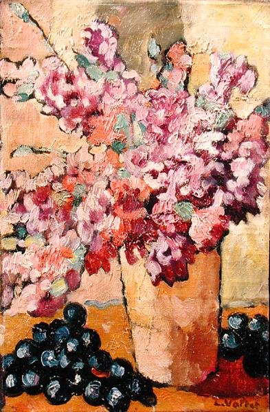 Çiçekli ve Siyah Üzümlü Natürmort by Louis Valtat