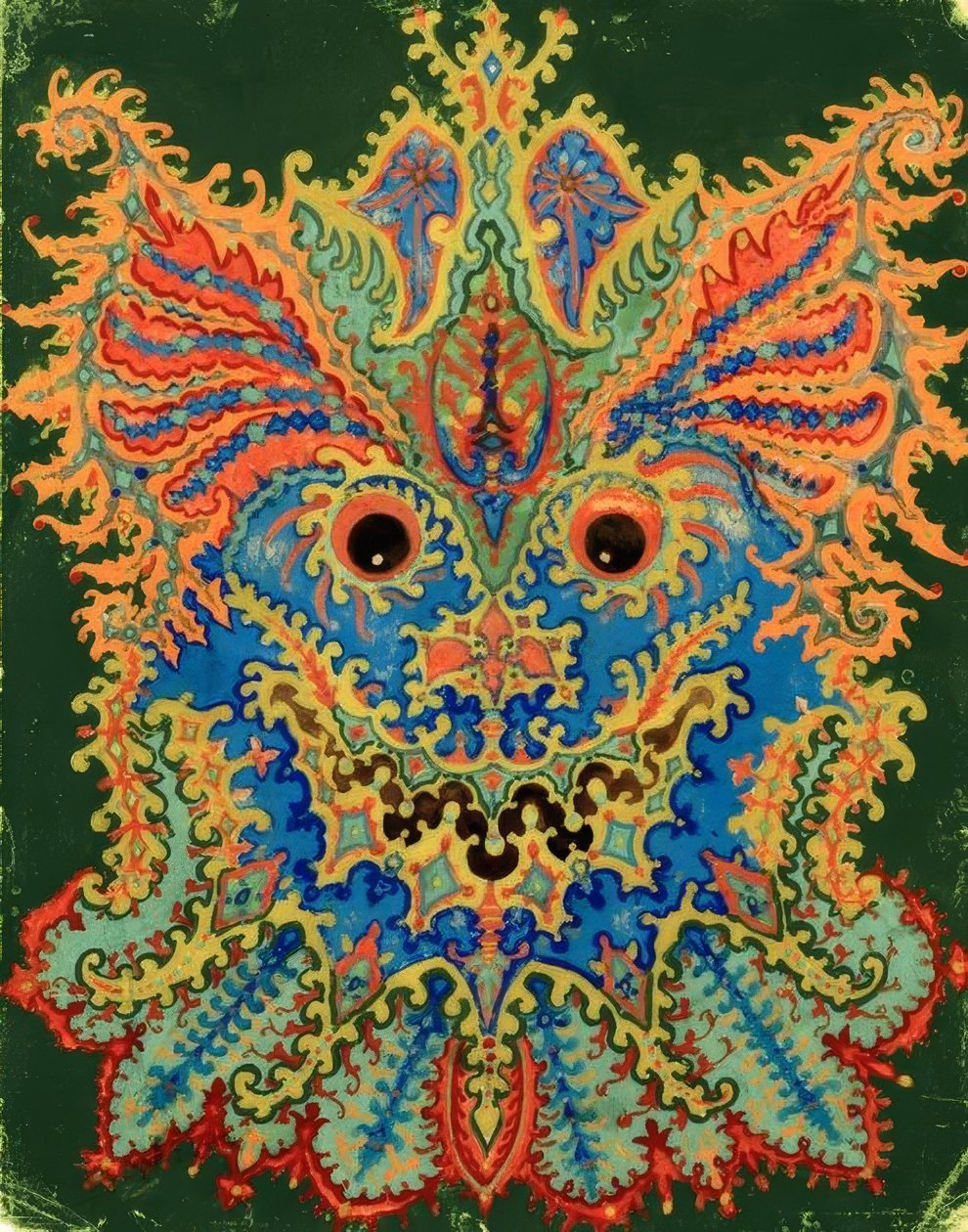 Kaleydoskop Kedileri: yeşil üzerine kedi deseni by Louis Wain