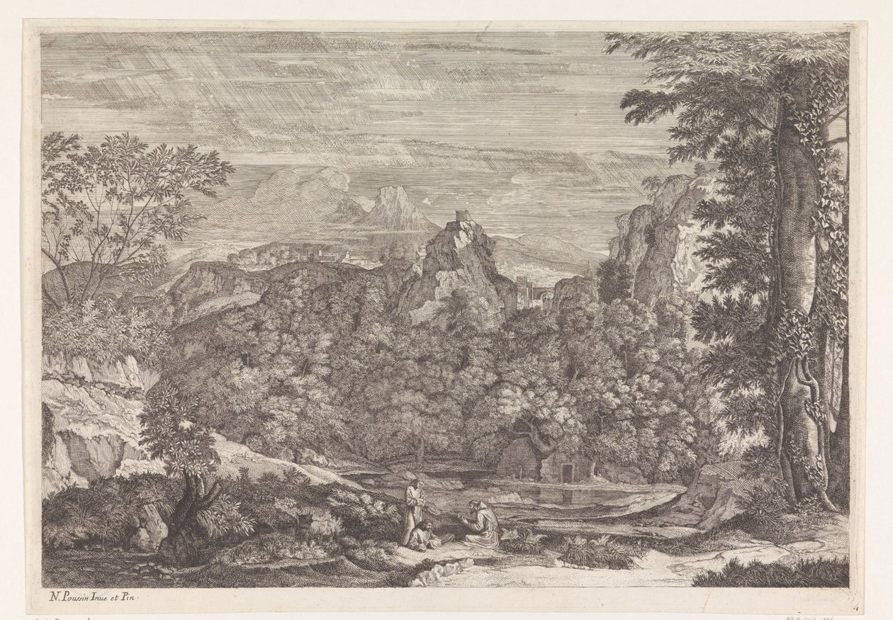 Üç keşiş ile manzara by Louis de Châtillon
