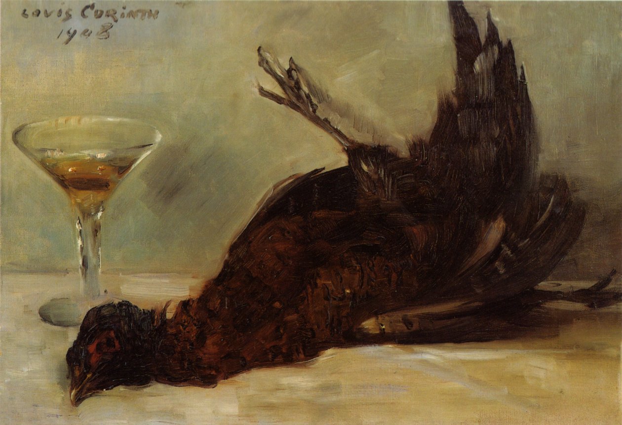 Bir sülün ve bir şarap kadehi ile natürmort by Lovis Corinth
