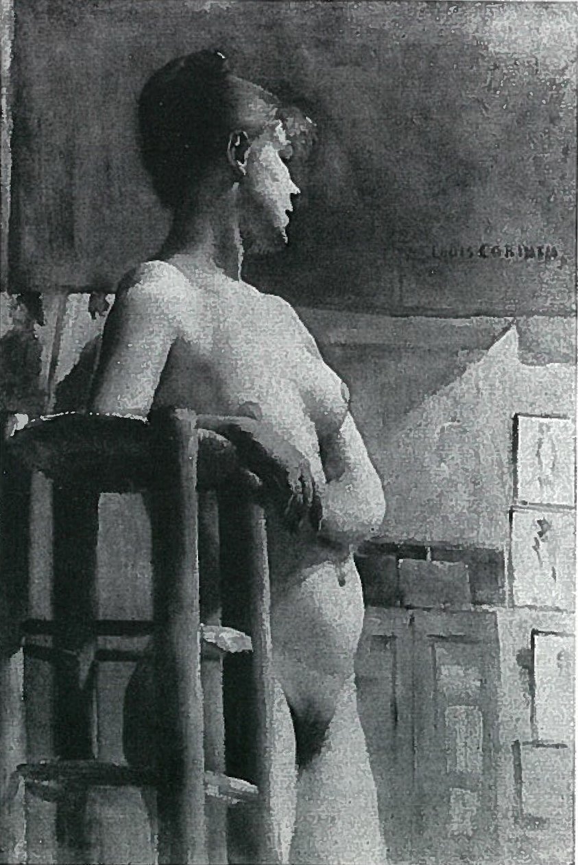 Stüdyo tabureli çıplak kadın by Lovis Corinth