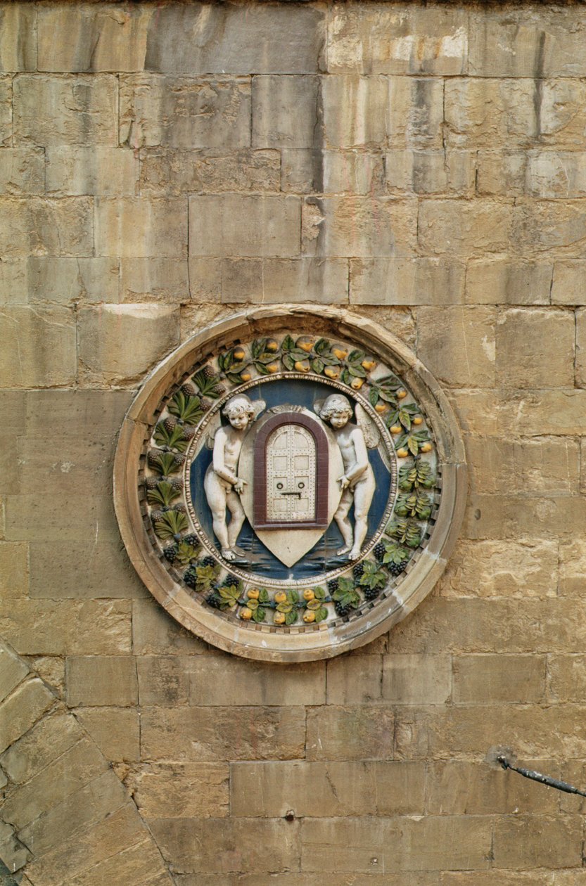 İpek dokumacılar loncasının gövdesi (sırlı pişmiş toprak) by Luca Della Robbia