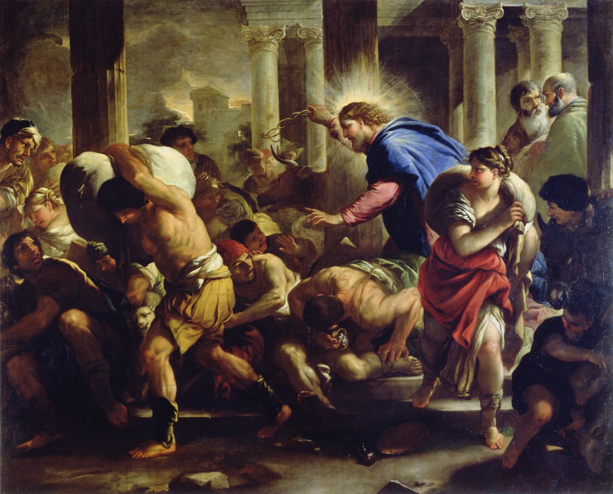 Mesih Tüccarları Tapınaktan Sürerken by Luca Giordano
