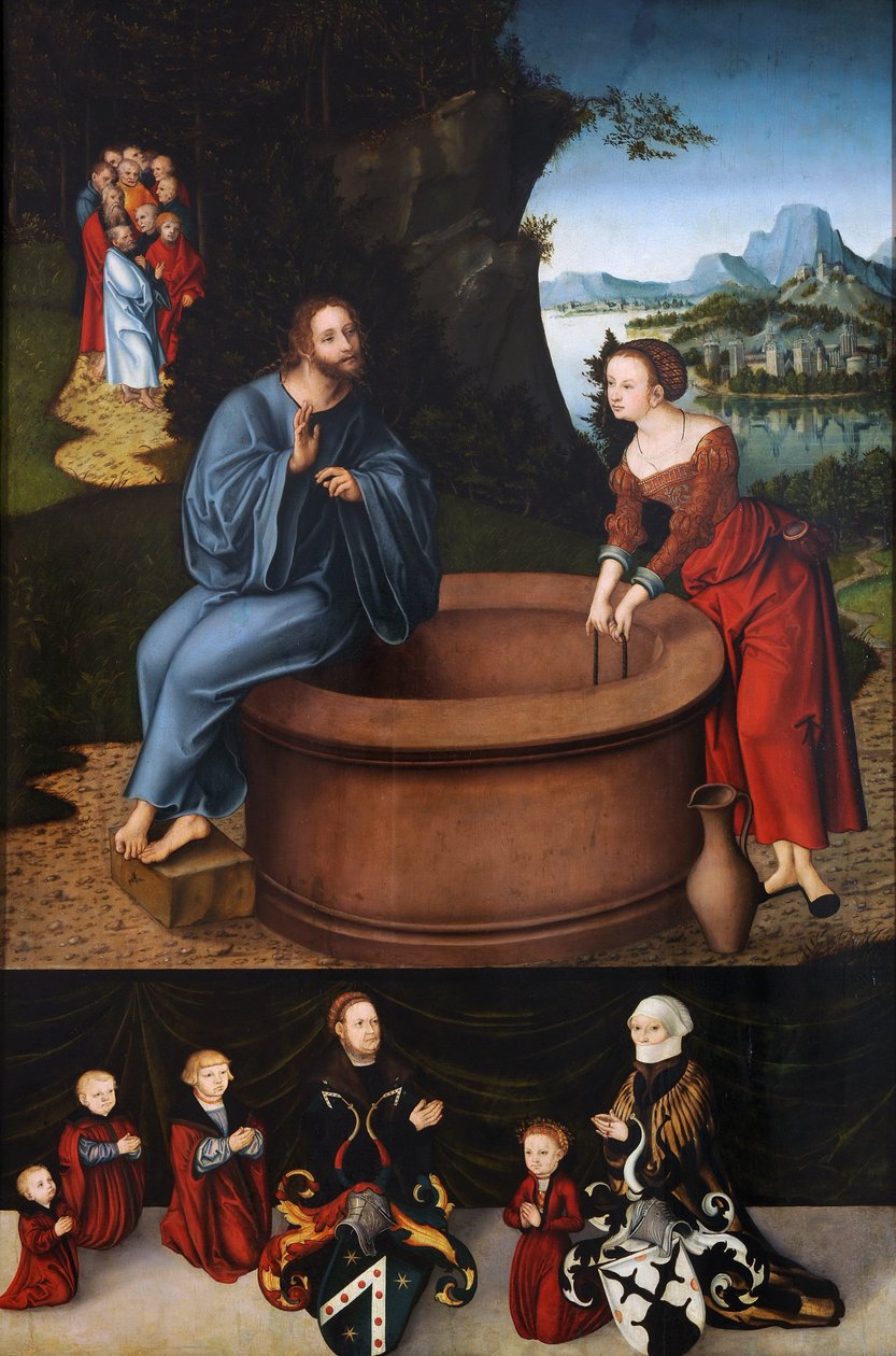 İsa ve Samiriyeli Kadın by Lucas Cranach the Elder