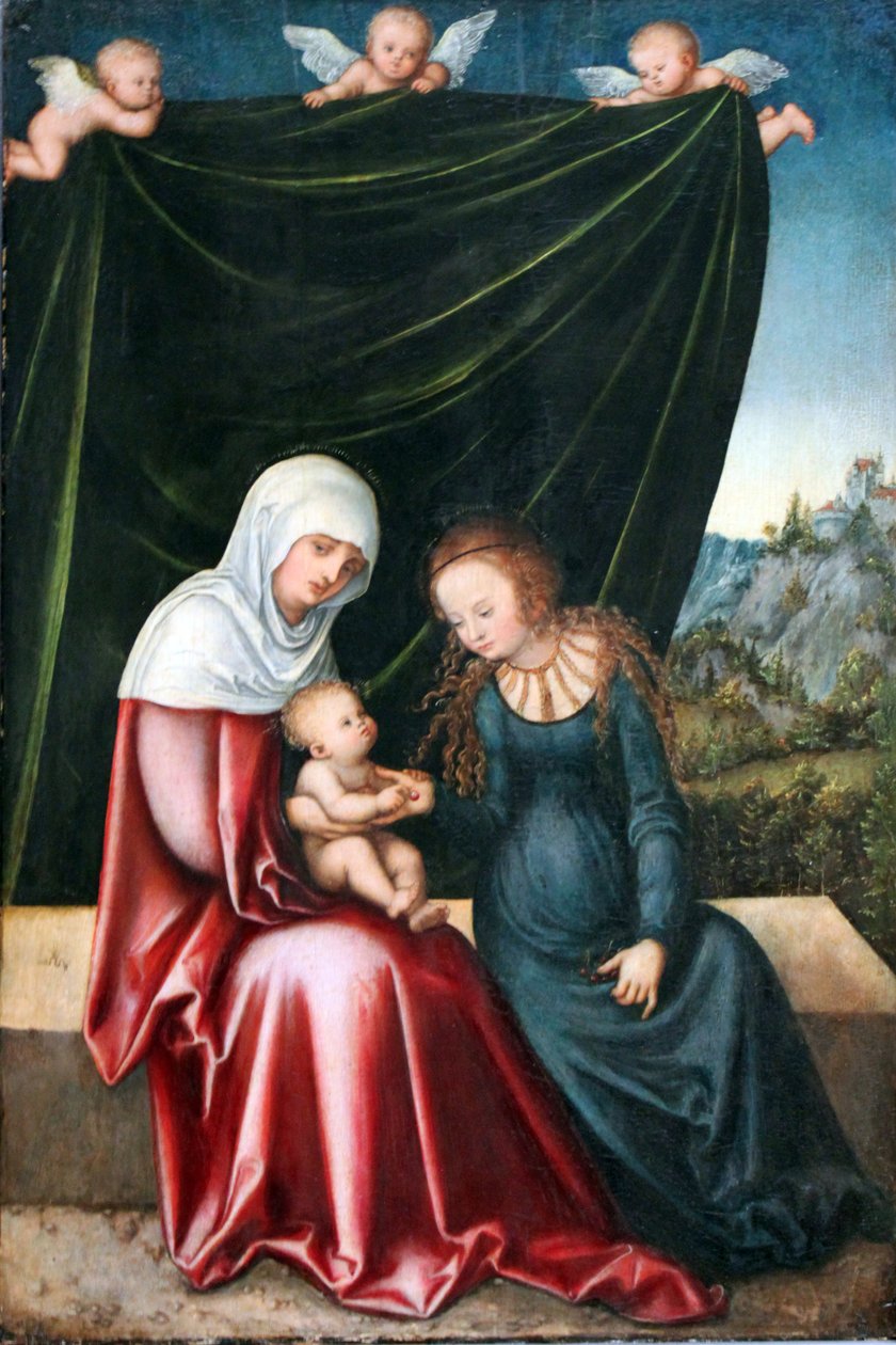 St. Anna Selbdritt taş bankta by Lucas Cranach the Elder