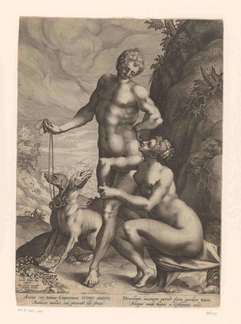 Venüs ve Adonis iki köpekle by Lucas Kilian