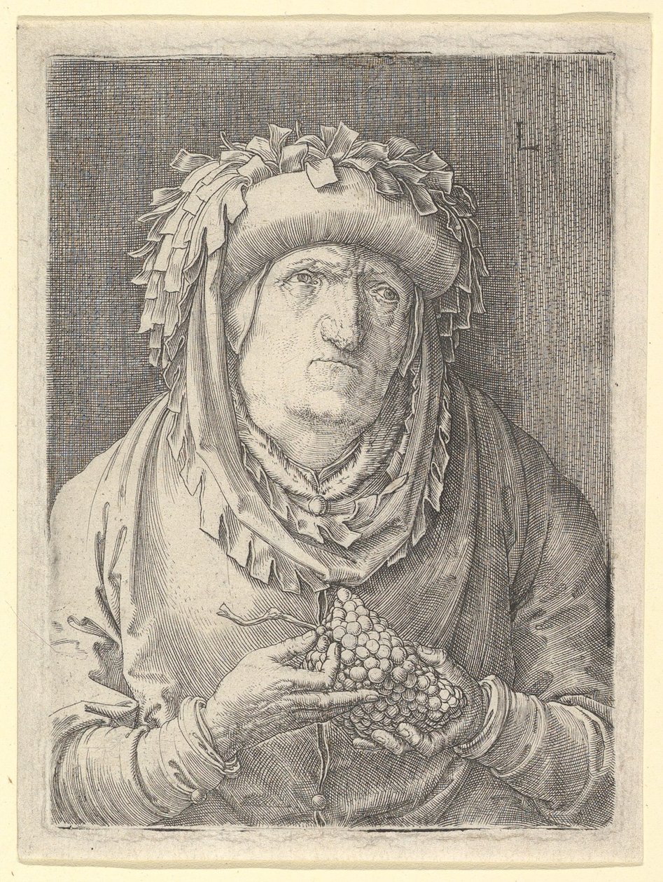 Üzümlü Yaşlı Kadın, yak. 1523. by Lucas van Leyden