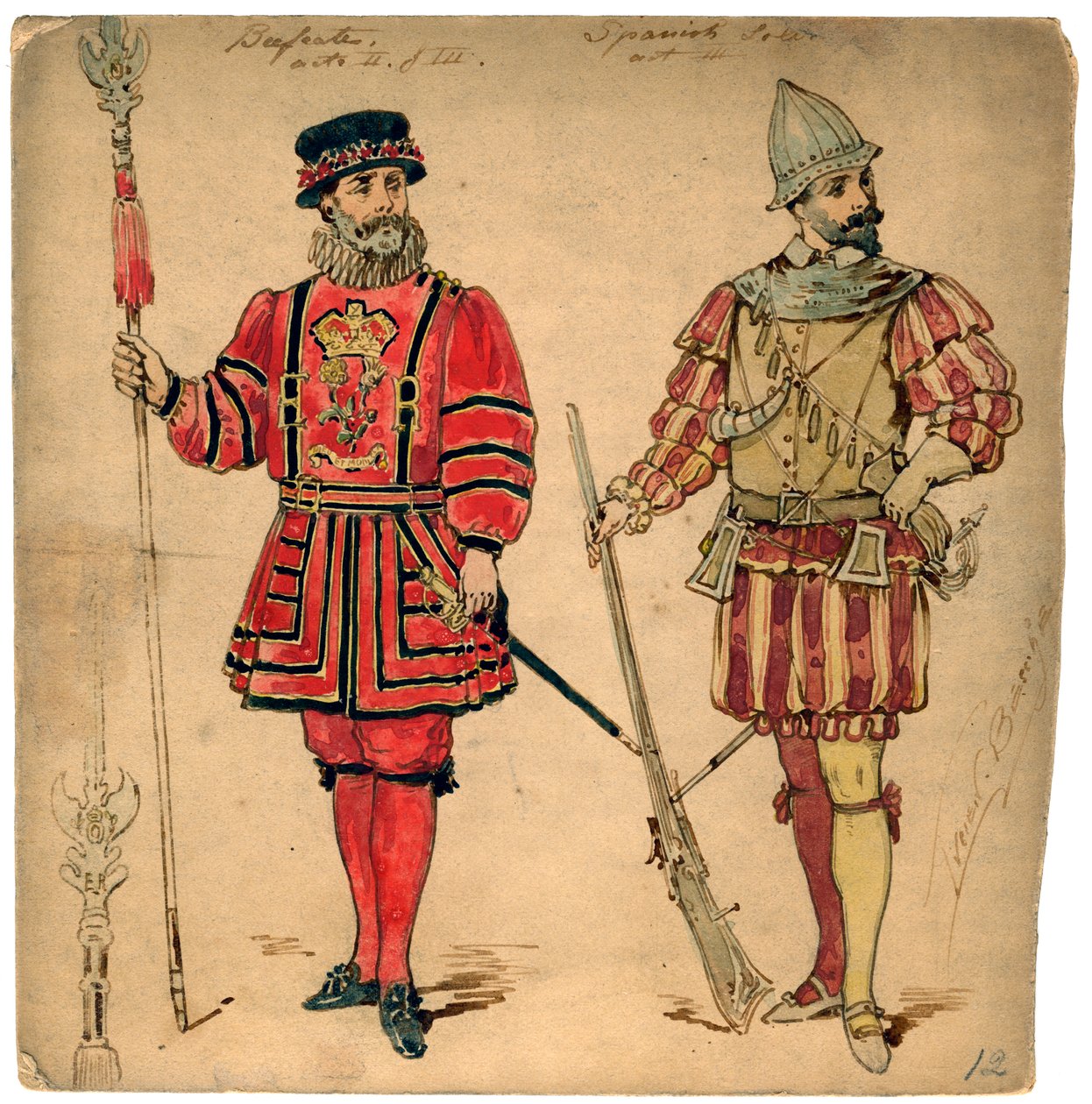 Beefeater ve İspanyol askeri, 19. yüzyıl. by Lucien Besche