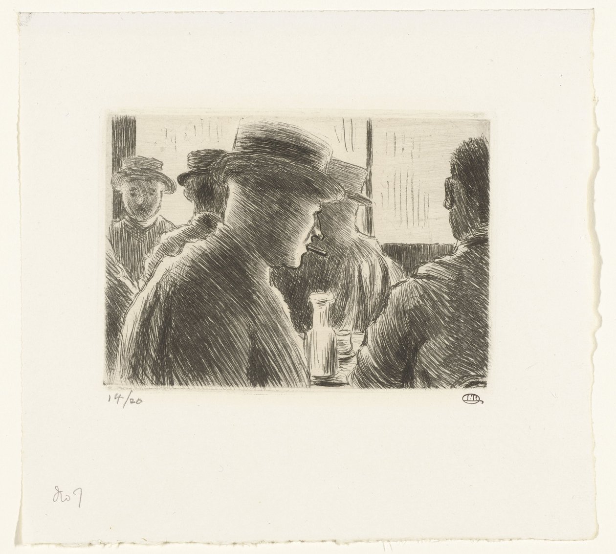 Erkekler bir kafede by Lucien Pissarro