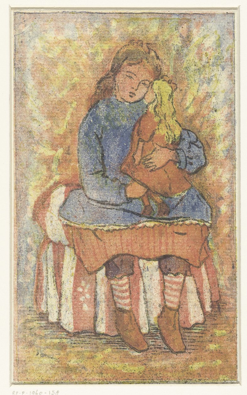 oyuncak bebek ile kız by Lucien Pissarro