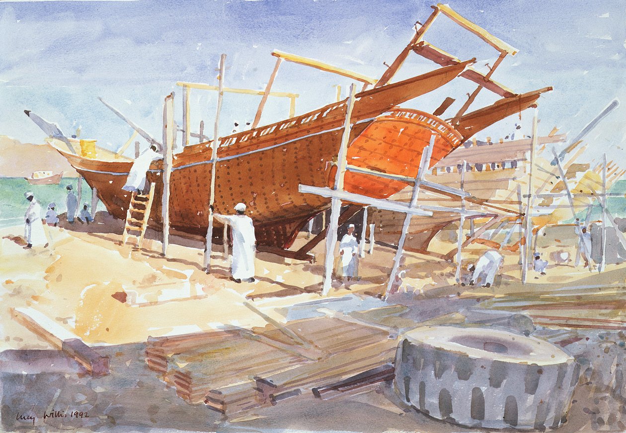Dhow Yard, Sur, 1992 (wc) by Lucy Willis
