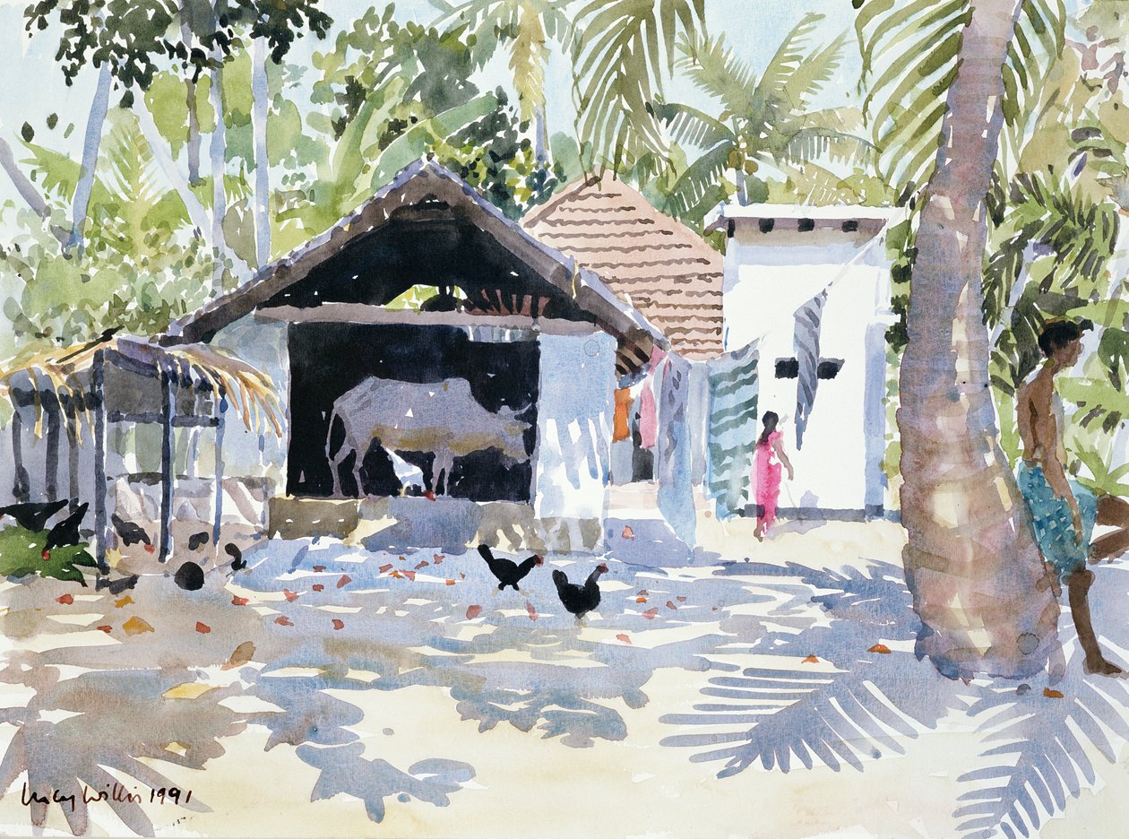 The Backwaters, Kerala, Hindistan, 1991 (kağıt üzerinde wc) by Lucy Willis