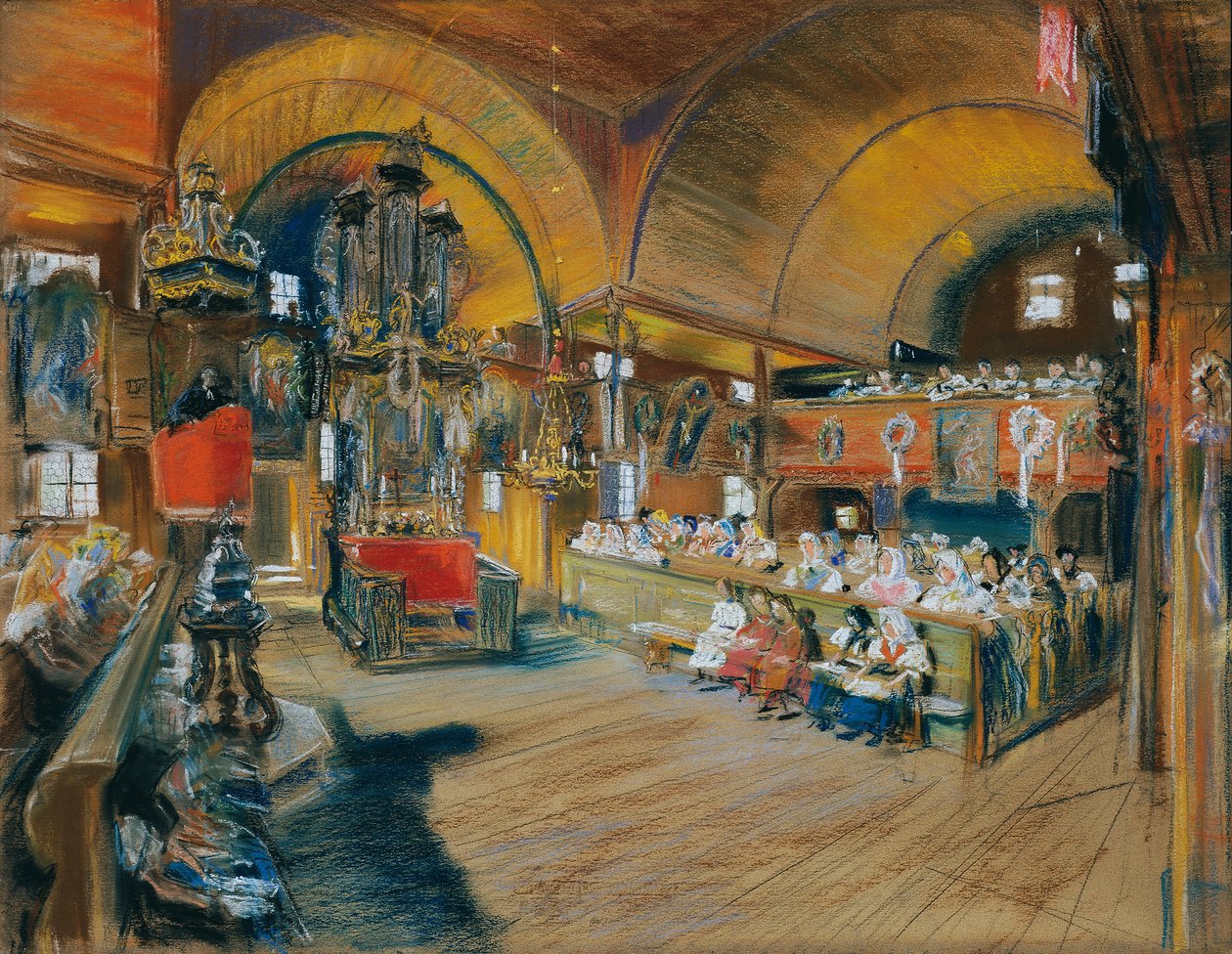 Bir köy kilisesinin iç by Ludwig Michalek