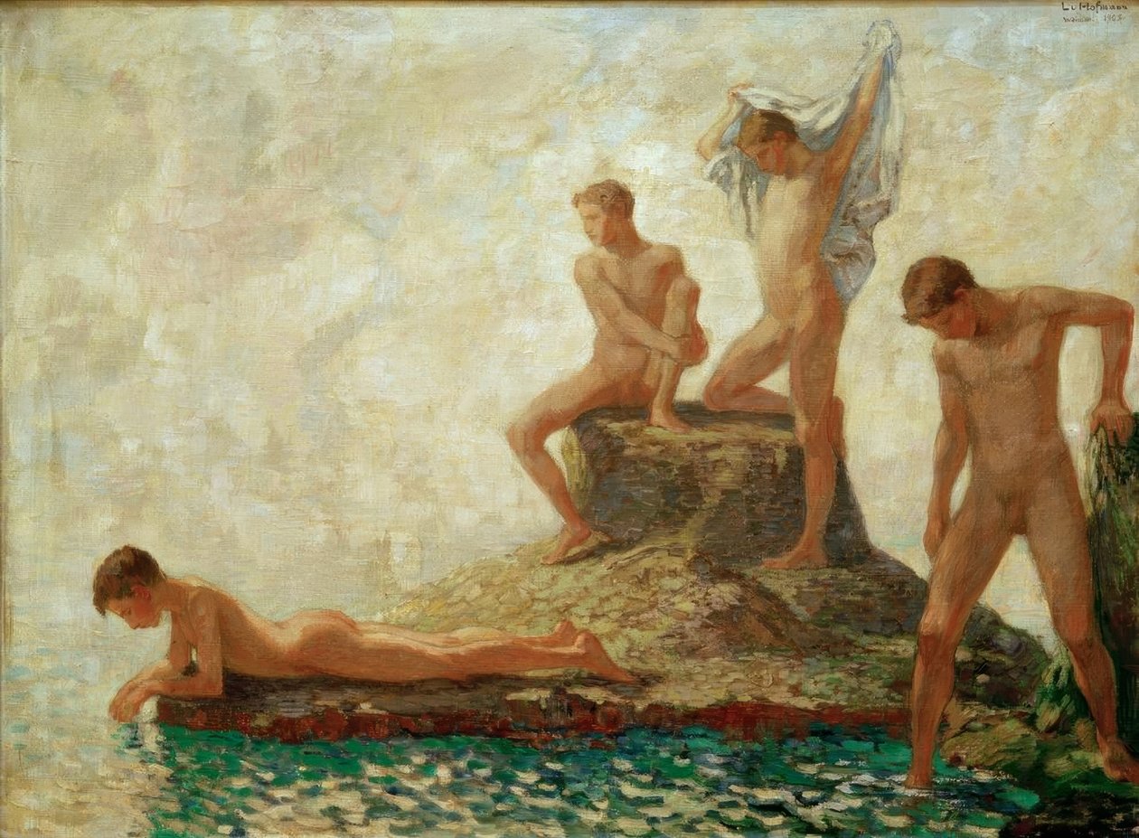 banyo yapan gençler by Ludwig von Hofmann