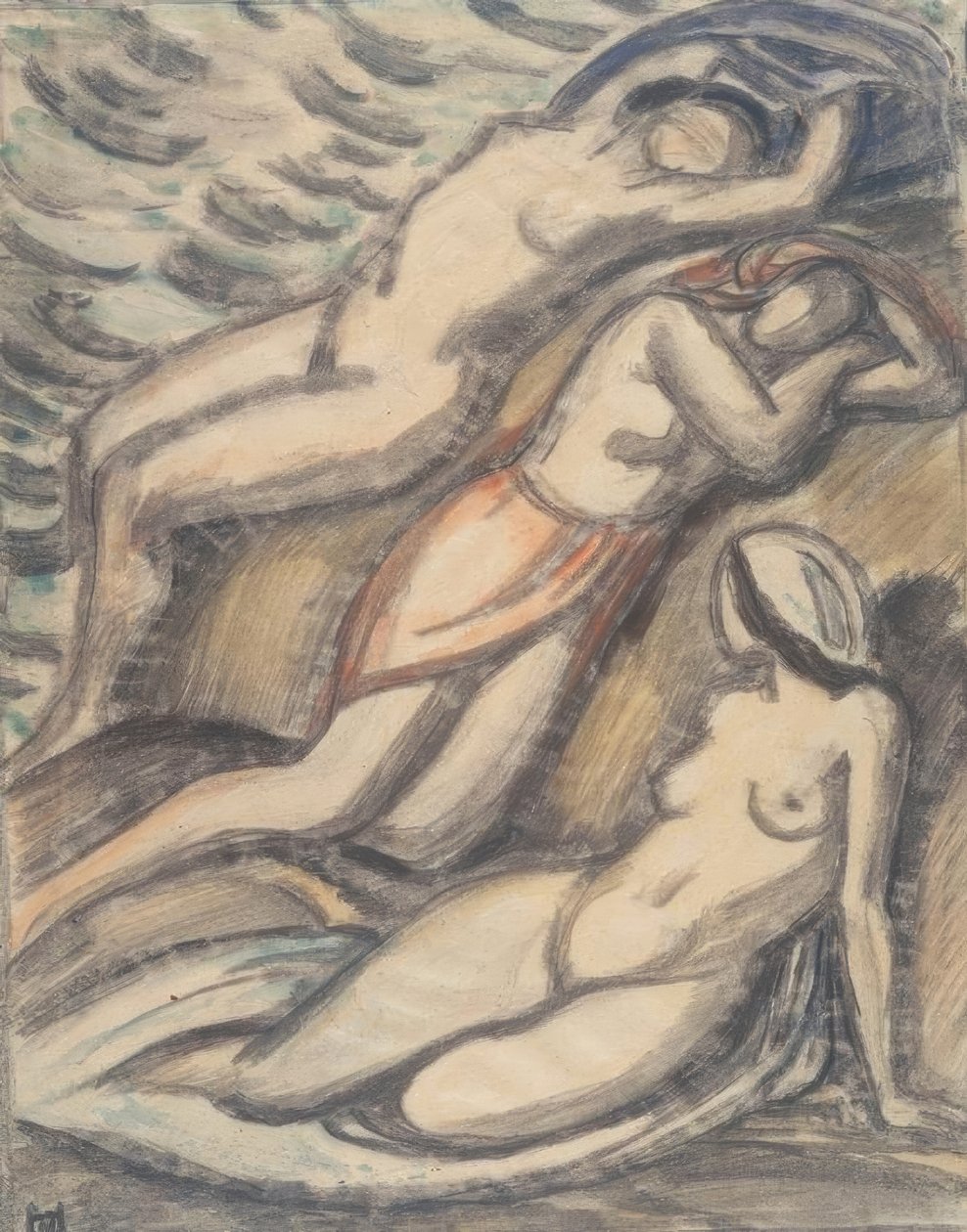Üç kadın banyo by Ludwig von Hofmann