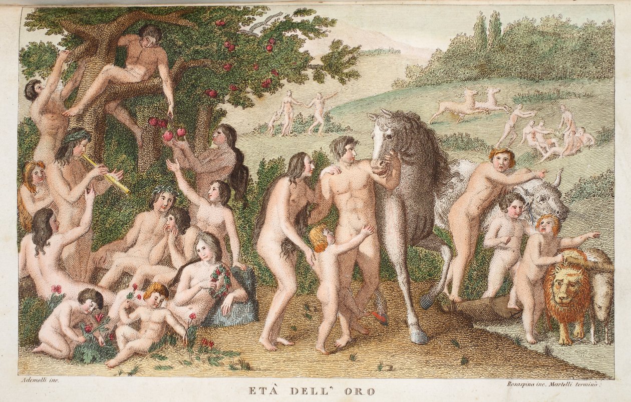 Altın Çağ veya Eta dell'Oro, Ovid'in Metamorfozlarından bir çizim, Floransa, 1832 (el boyaması gravür) by Luigi Ademollo