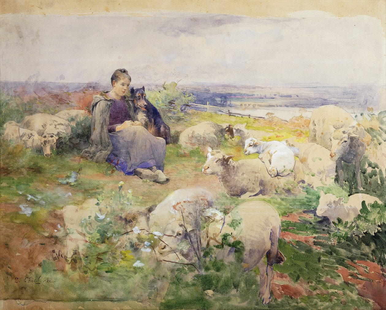 Sürüsüyle Bir Çoban, by Luigi Chialiva