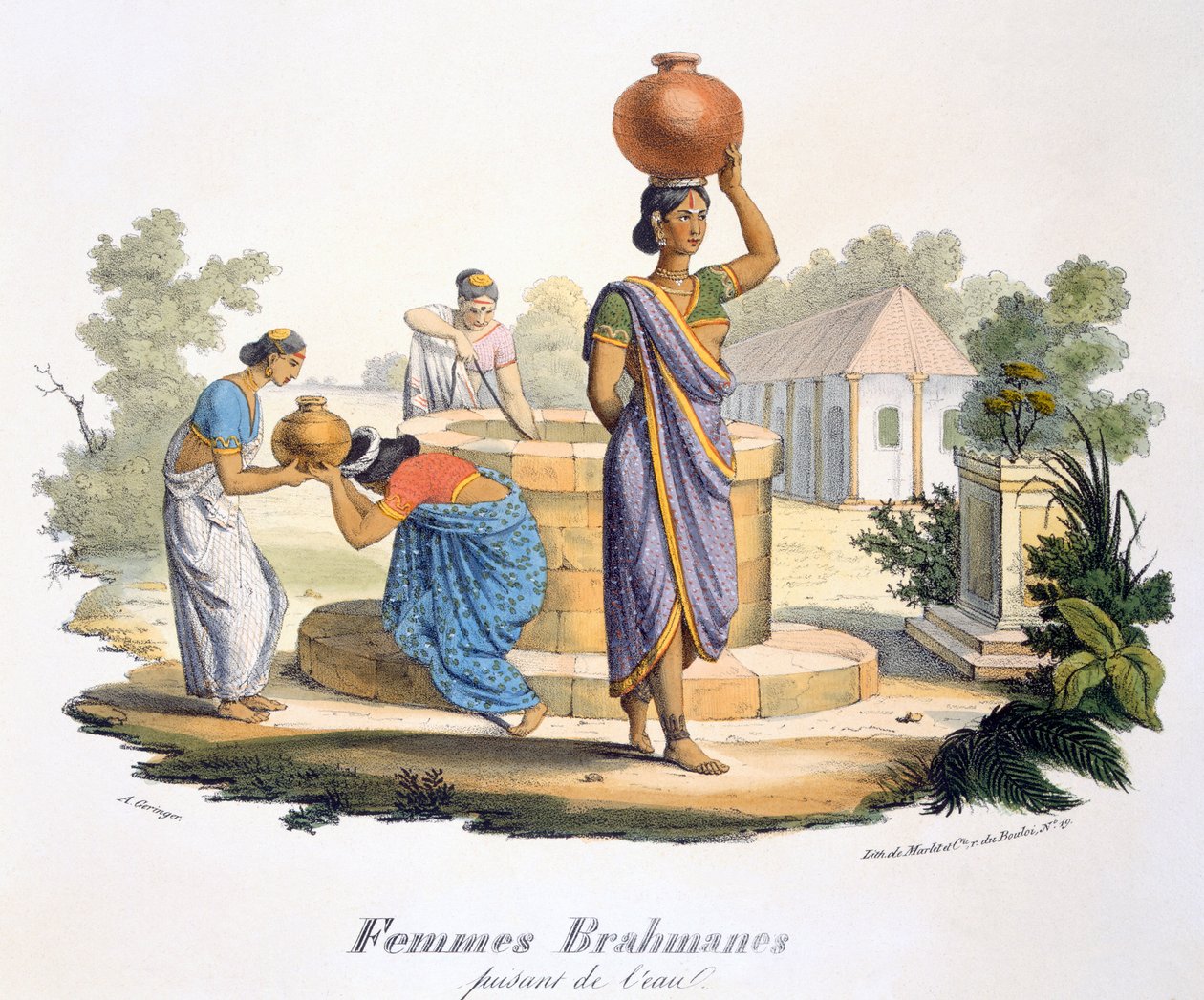 Su toplayan Brahman kadınları, 1827-35 by M.E. Burnouf