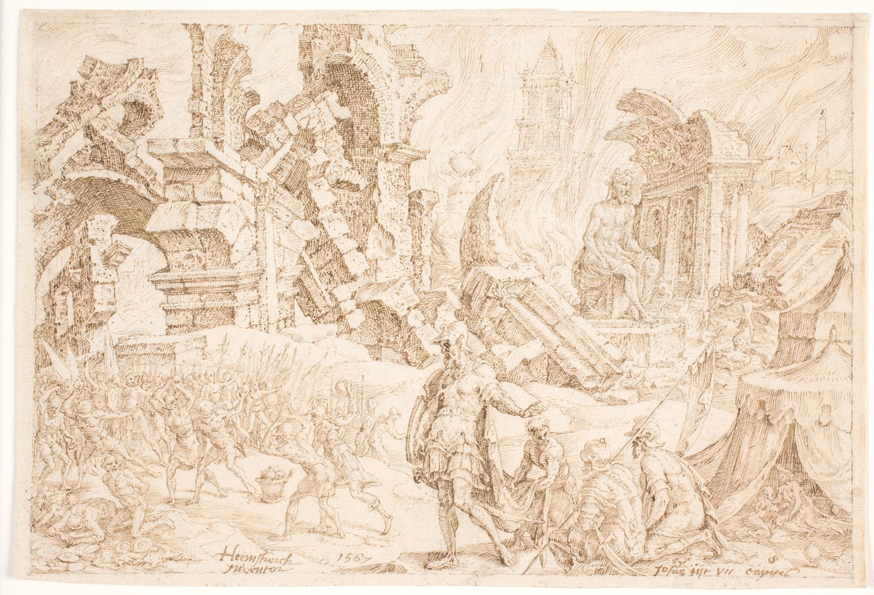 Akan ve ailesi taşlandı by Maarten van Heemskerck