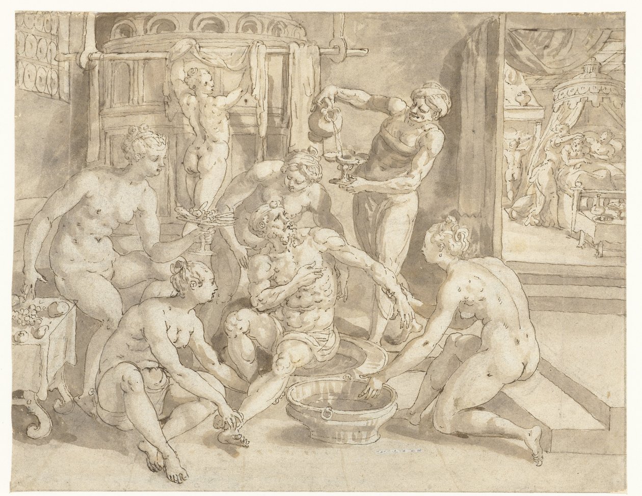 Banyodaki zengin adam by Maerten de Vos