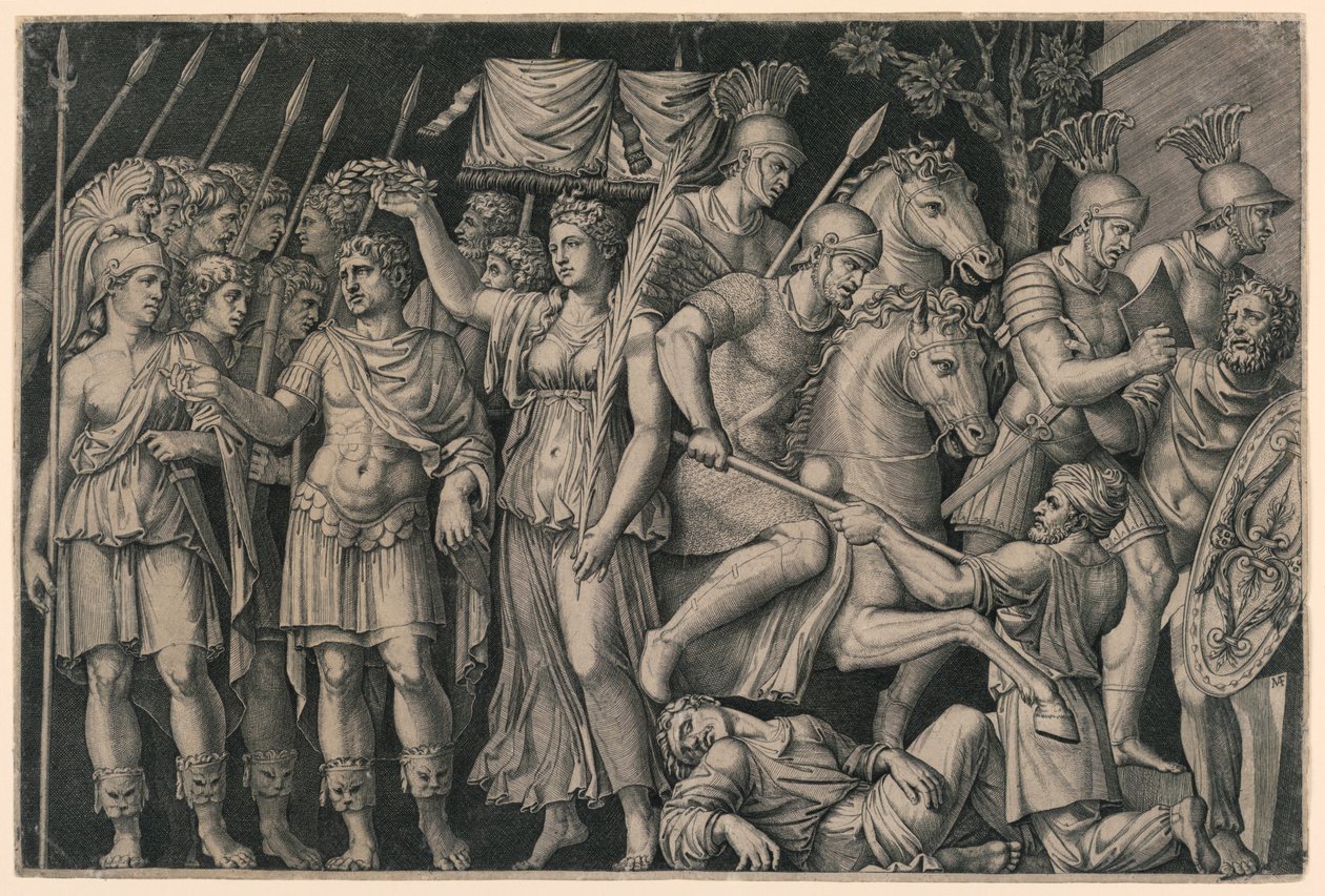 Trajan Zaferle Taçlandırıldı by Marc Antonio Raimondi