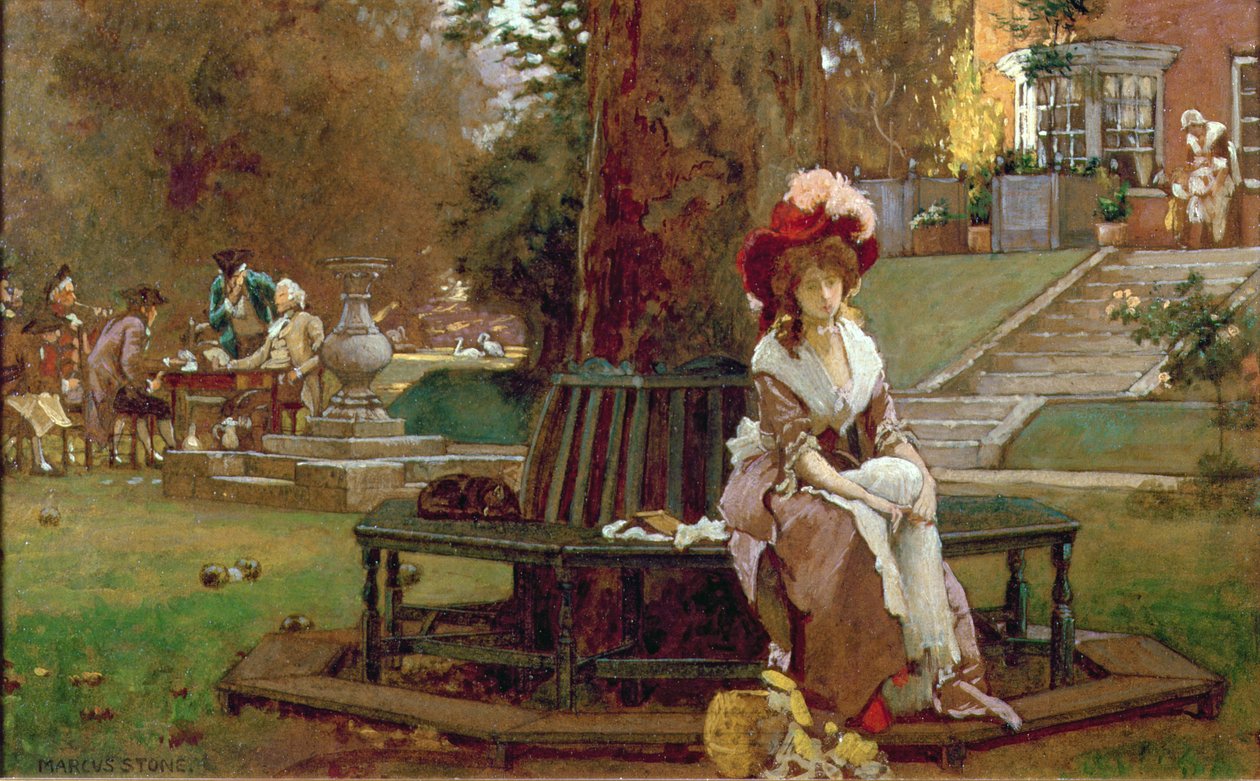 Kumarbazın Karısı, 1885 dolayları (kağıt üzerinde yağlı boya) by Marcus Stone