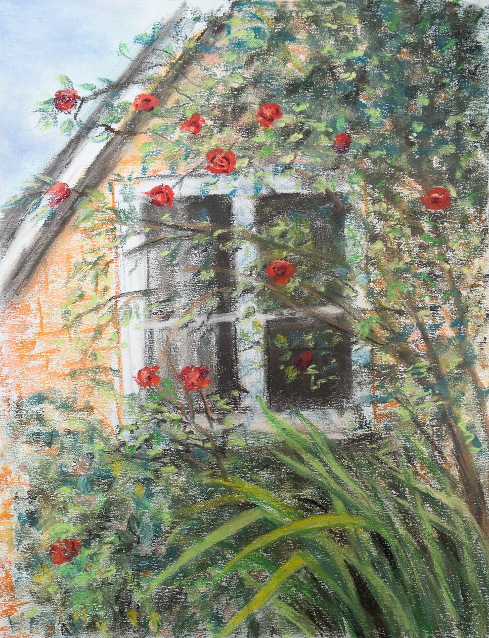 Pencerenin üzerinde güller, 2022 (pastel) by Margo Starkey