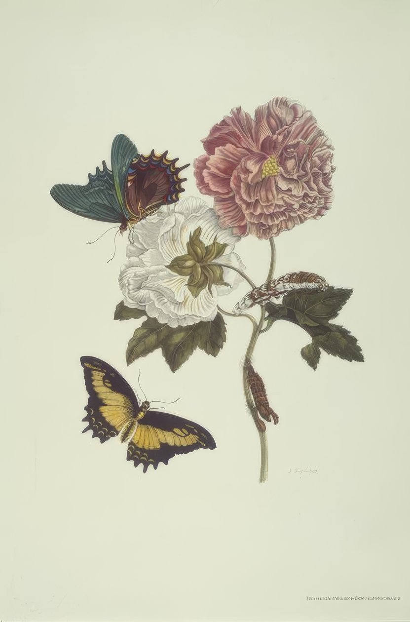 MS Merian, Ebegümeci ve Kırlangıç ​​Kırlangıç. by Maria Sibylla Merian