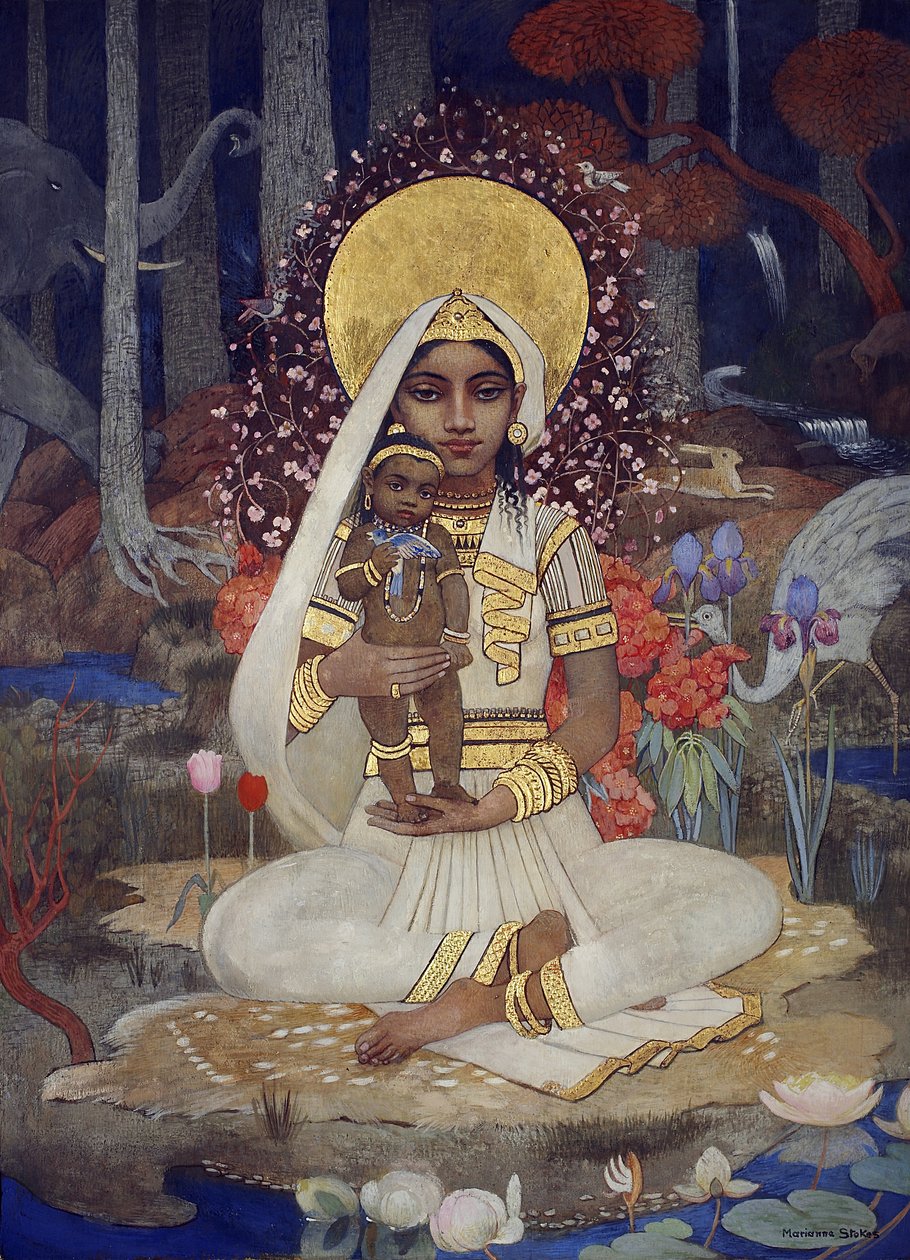 Devaki, Krishna'nın Annesi (gemiye serilmiş kağıt üzerine tempera ve altın boya) by Marianne Stokes