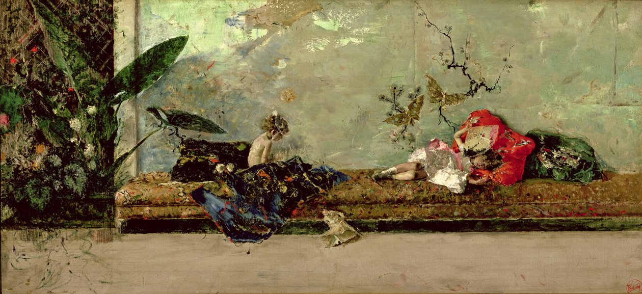 Japon Salonunda Ressamın Çocukları by Mariano José María Bernardo Fortuny y Carbó