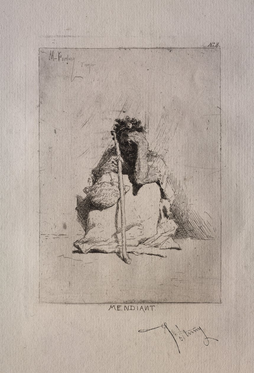 Çömelmiş dilenci. by Mariano Fortuny y Carbó