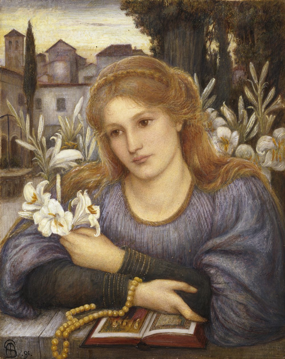 Cloister Lilies, 1891 (kağıt üzerine sulu boya) by Marie Spartali Stillman