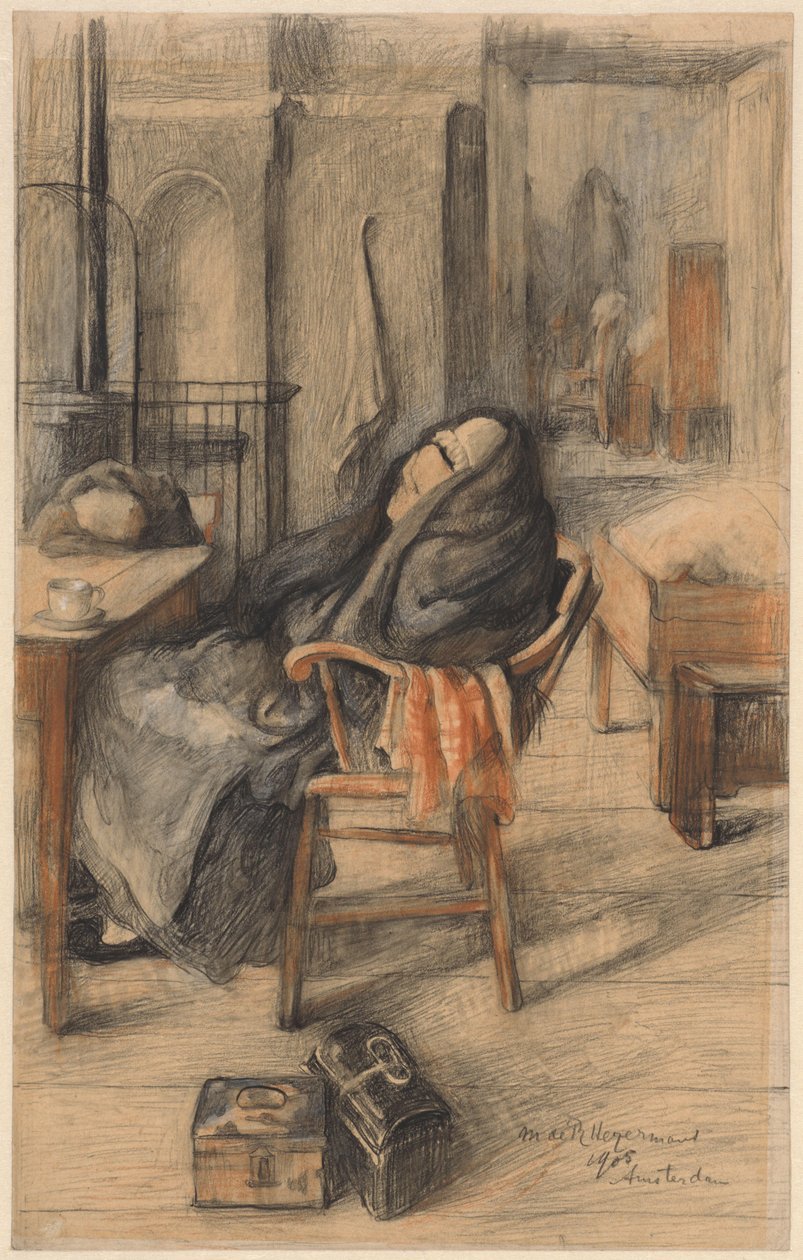 Oturan yaşlı kadın ile iç by Marie de Roode Heijermans