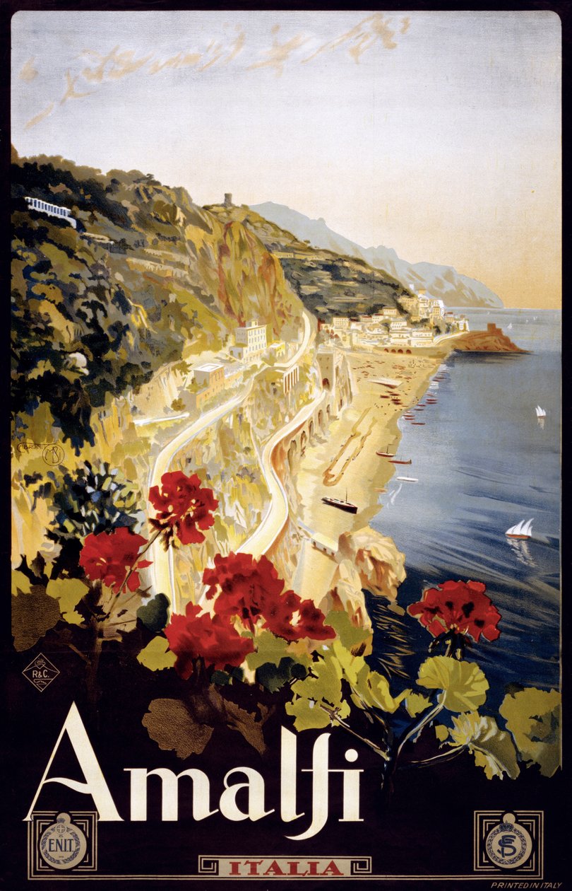 Amalfi Sahili Gezi Posteri, c.1910 (litografi) by Mario Borgoni
