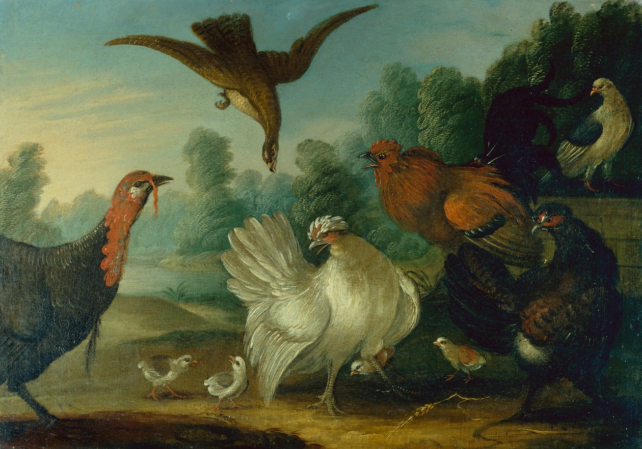 Peyzajda Kümes Hayvanları (tuval üzerine yağlı boya) by Marmaduke Cradock