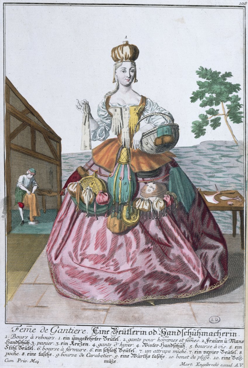 Eldivencinin Karısı, c.1735 (renkli gravür) by Martin Engelbrecht