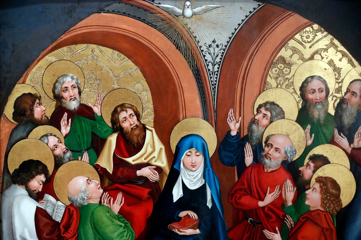 The Assumption of Mary (oil on wood panel) by Martin Schongauer