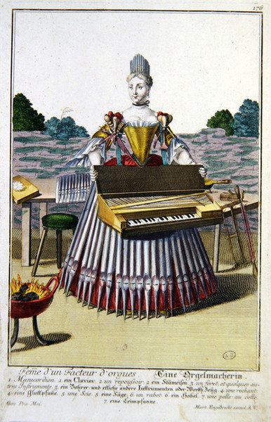 Organ Yapıcının Karısı, c.1735 (renkli gravür) by Martin Engelbrecht