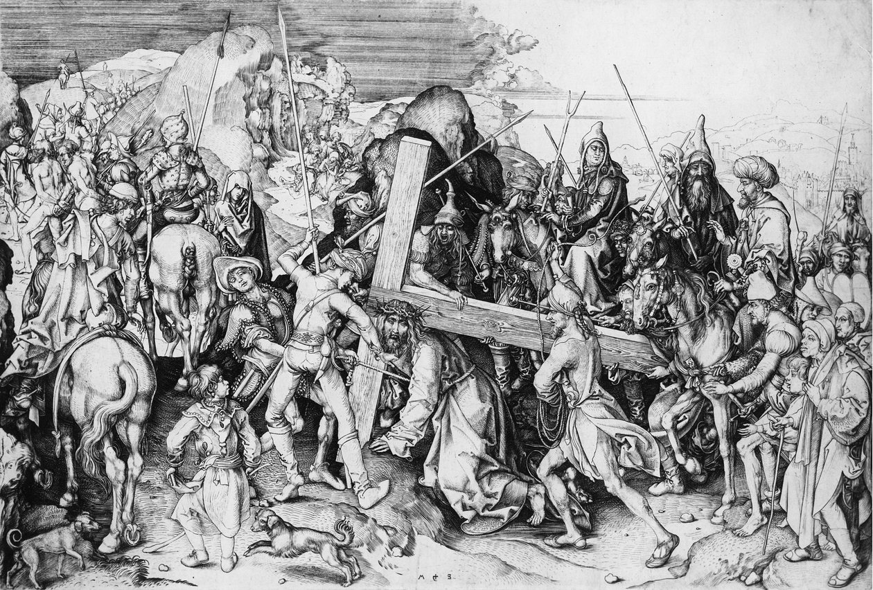 İsa, haçını taşıyor, c.1475 (gravür) by Martin Schongauer