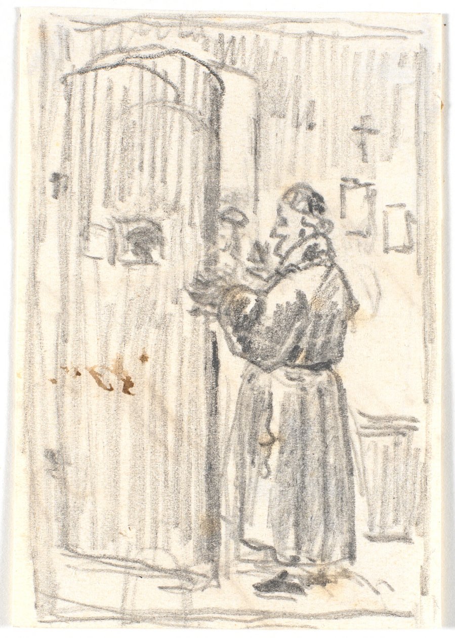 Yarı açık kapıda bir din adamı by Martinus Rørbye