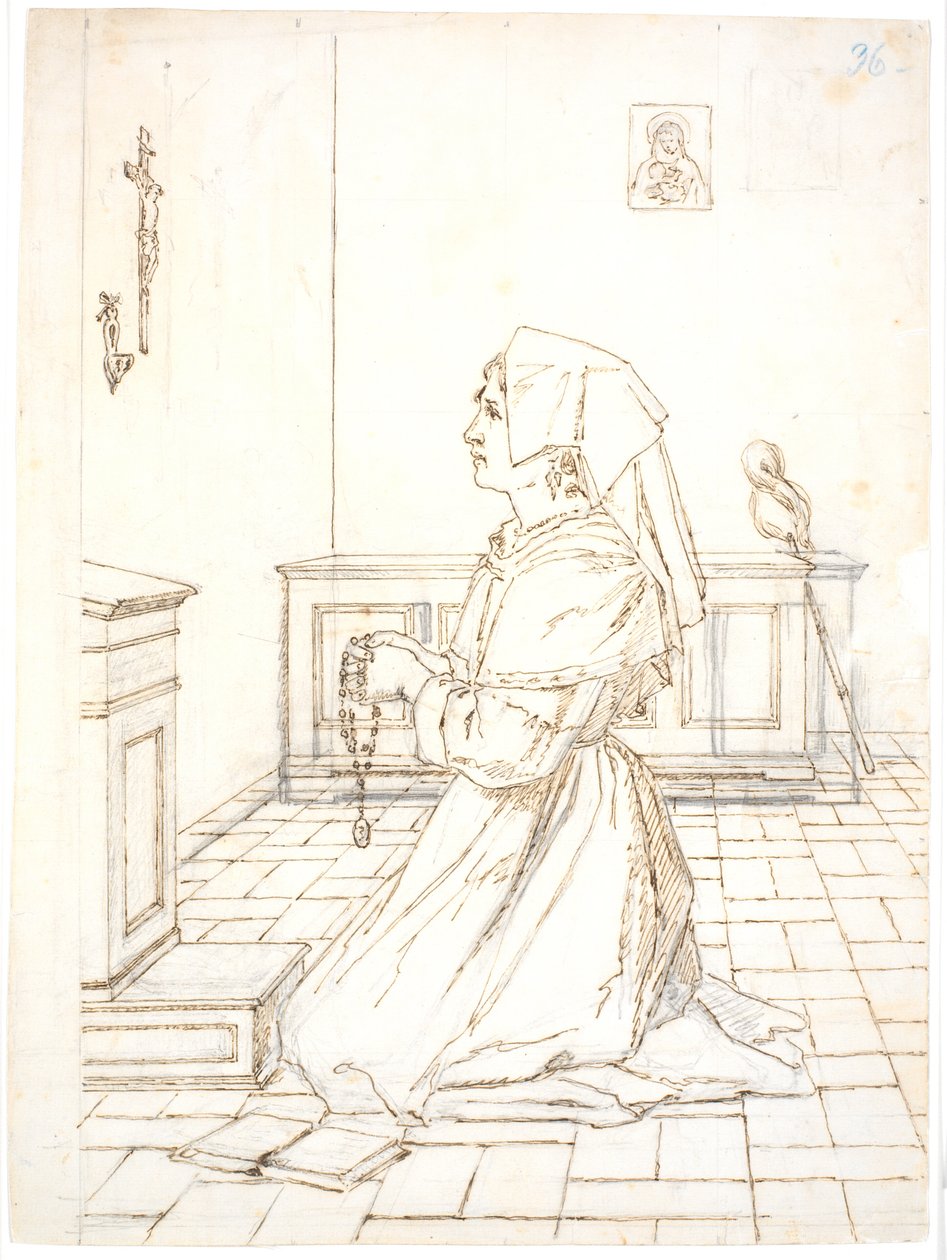 Diz çökmüş dua eden kadın by Martinus Rørbye
