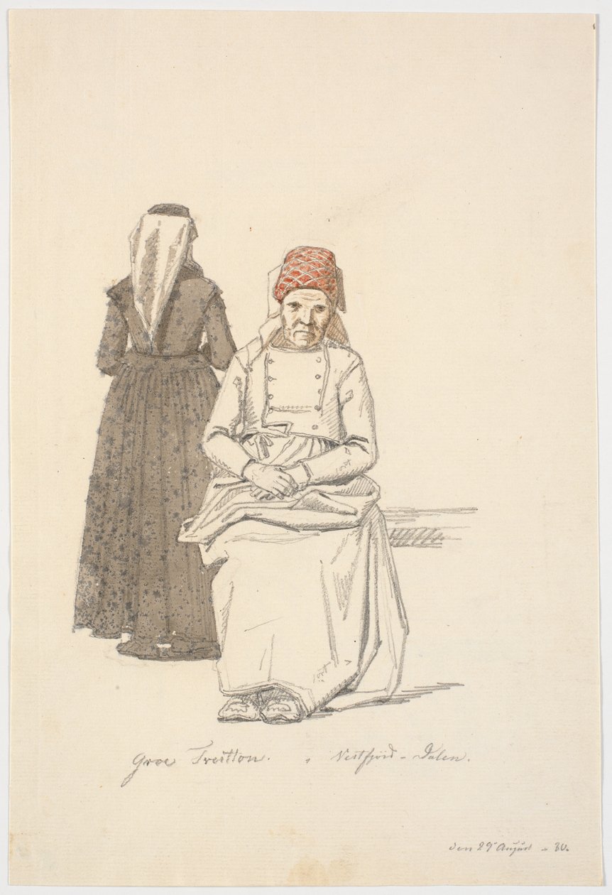 Oturan yaşlı kadın ve ayakta by Martinus Rørbye