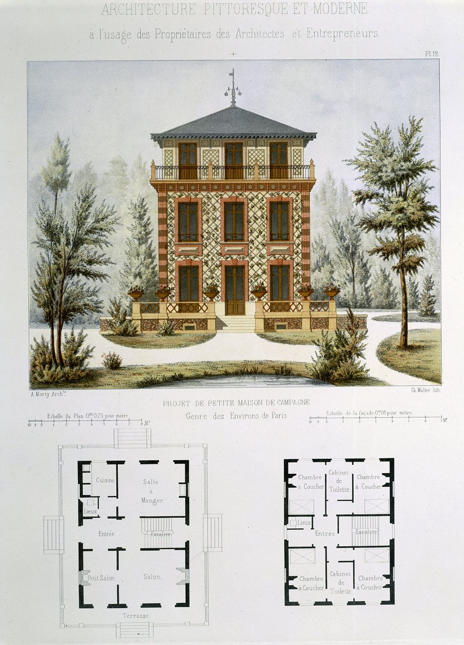 Paris yakınlarındaki küçük bir kır evi projesi, Walter tarafından oyulmuş, 