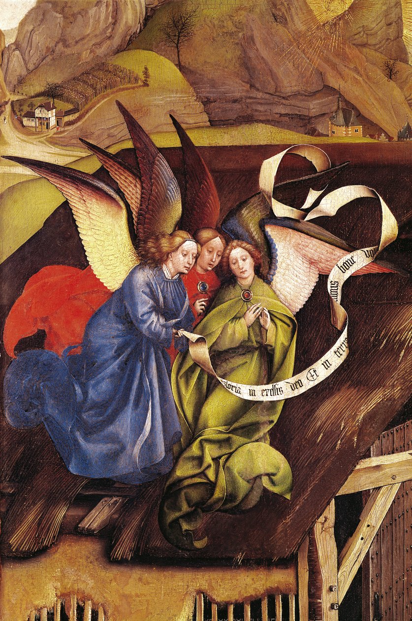 Doğuş, üç meleğin detayı, c.1425 (128673 detayı) by Master of Flémalle