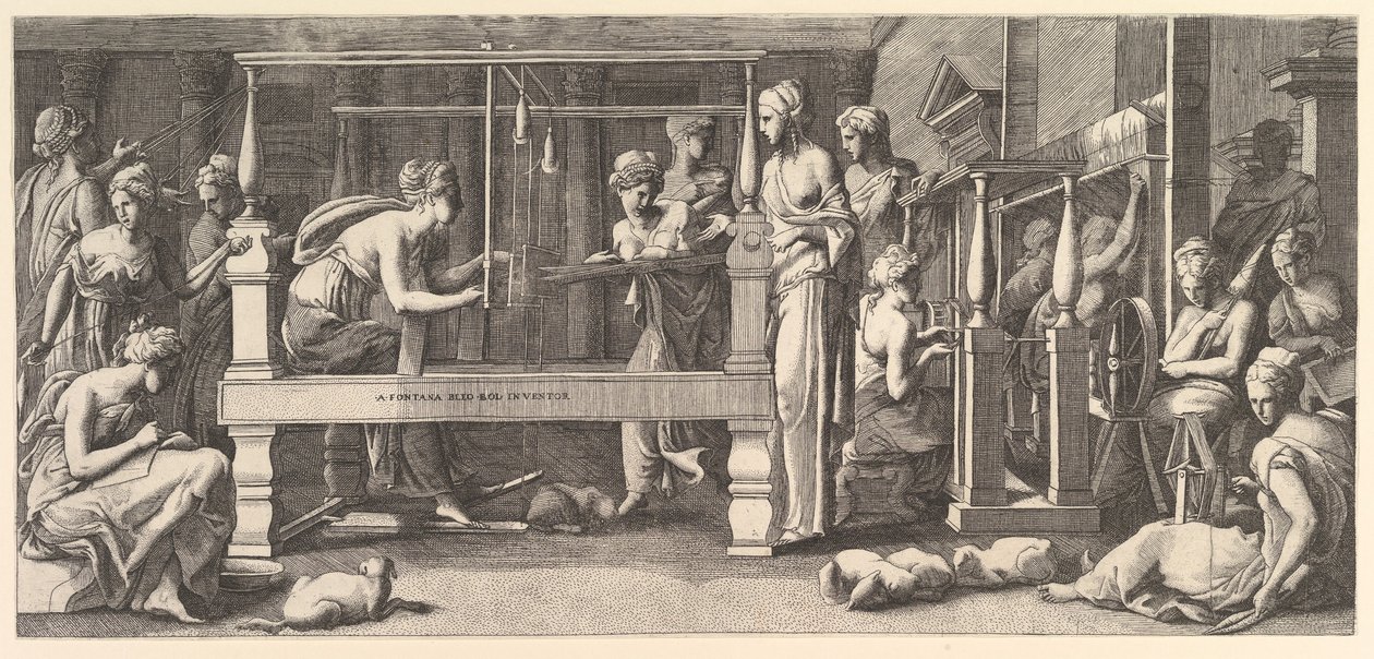İplik, dokuma ve dikiş yapan kadınlar, 1540-50. by Master FG