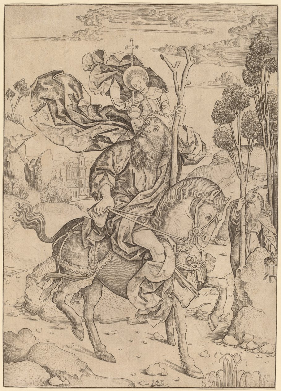 At sırtında Aziz Christopher by Master I.A.M. of Zwolle