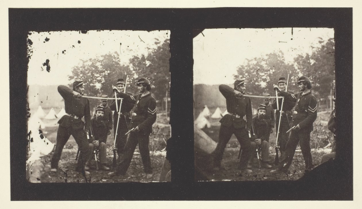 İsimsiz [silahlarla poz veren Amerikan askerleri], 1850-1900. by Mathew Brady