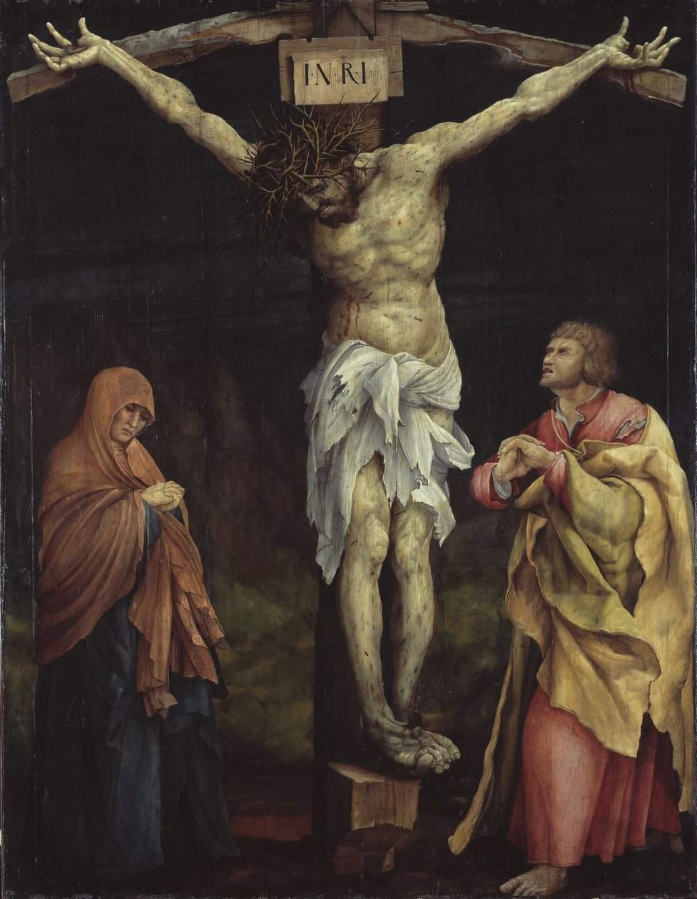 İsa, Meryem ve Yuhanna arasında çarmıhta by Matthias Grünewald
